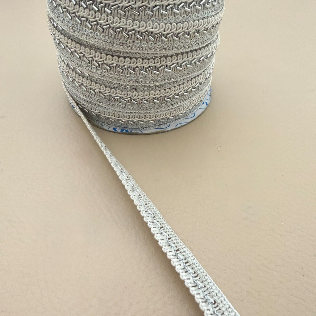 Silver Bugle Bead & Loop Gimp Lace Trim – Sold by the Yard