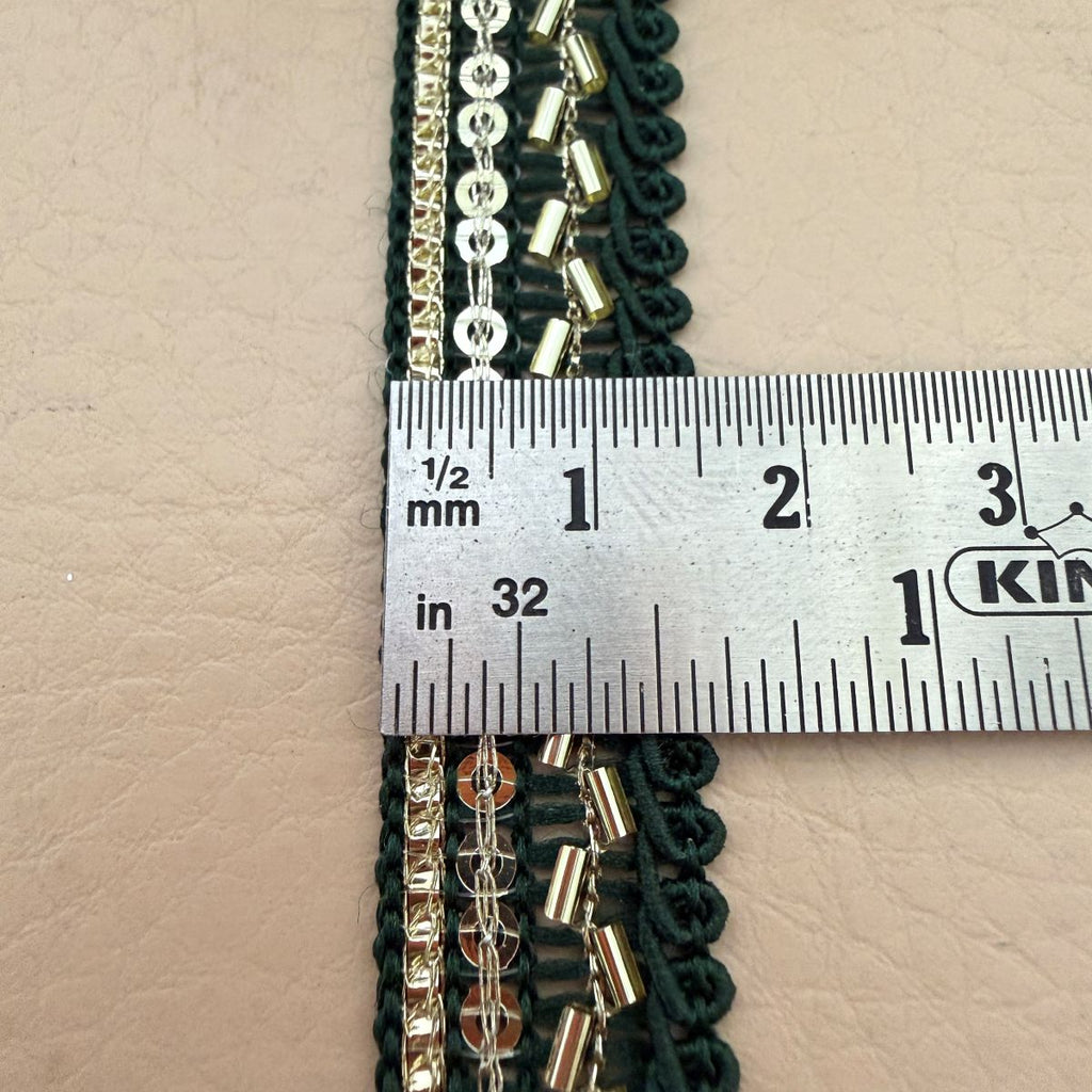 Green Silver Bugle Bead Gimp Lace Trim – 9 Yards Roll