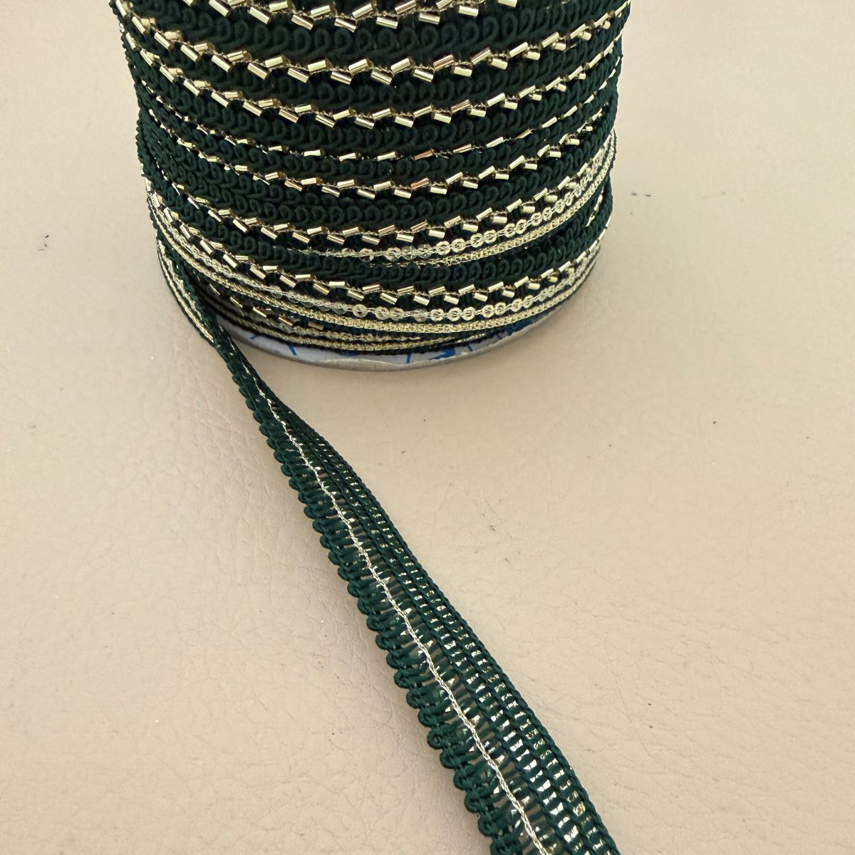 Green Silver Bugle Bead Gimp Lace Trim – 9 Yards Roll