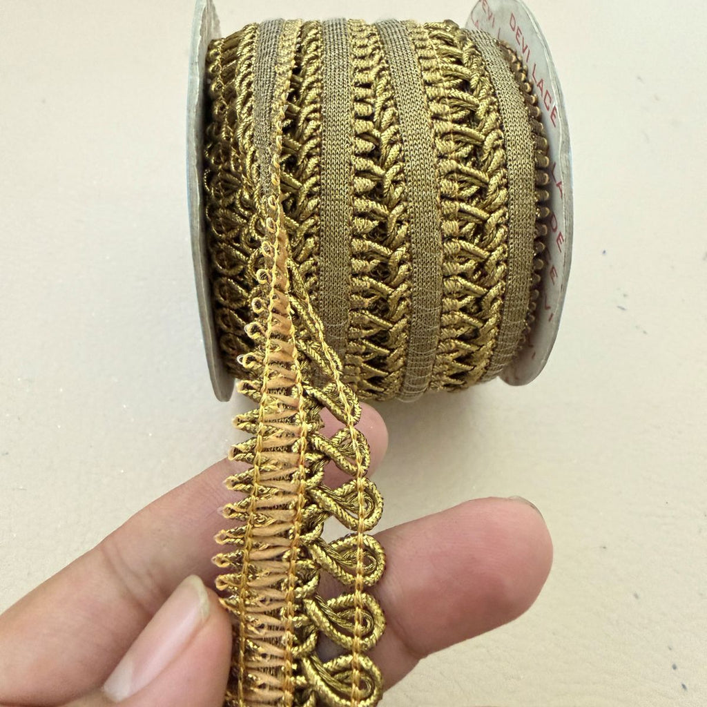 Antique Gold Gimp Lace Trim – Teardrop Loop Edge | Sold by the Yard