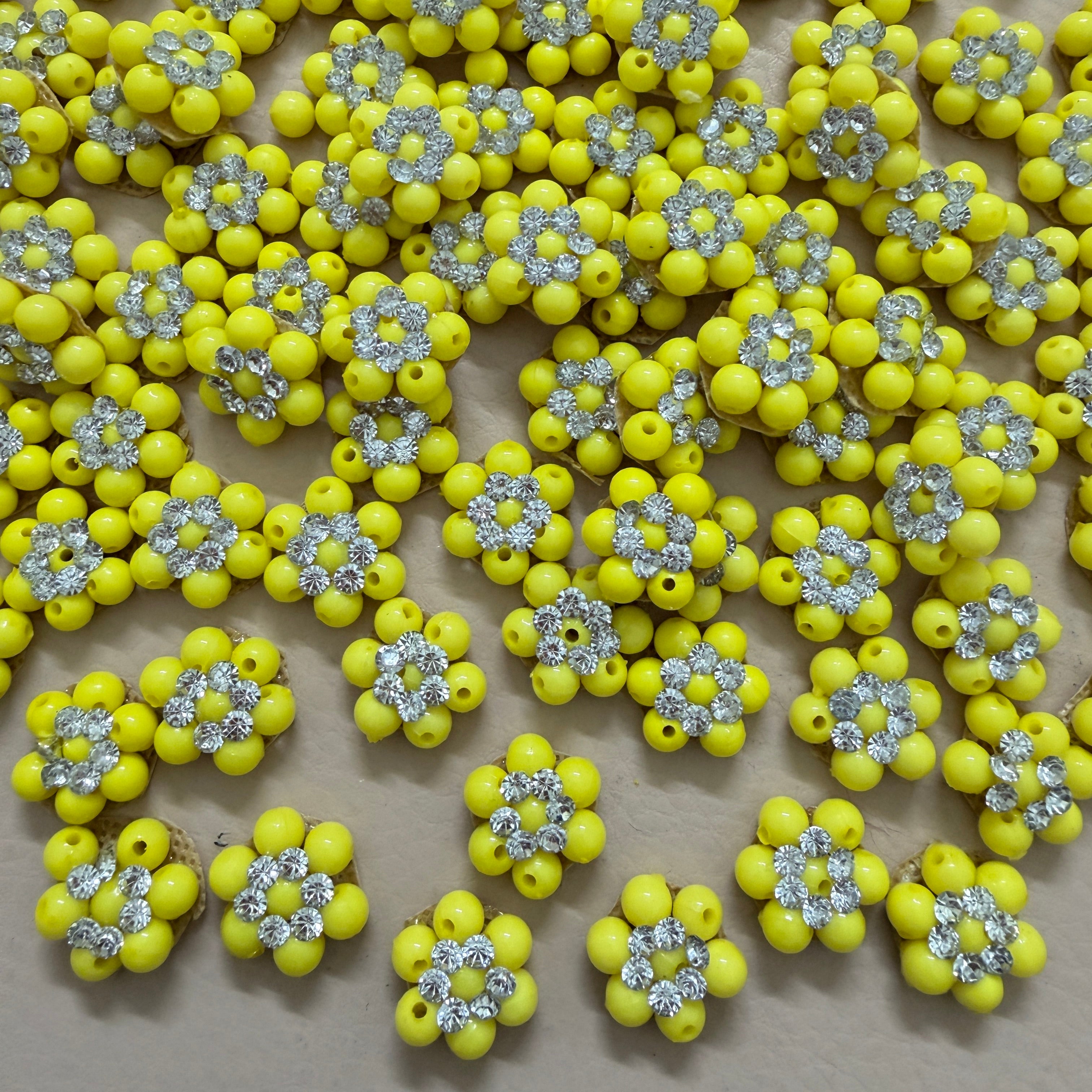 Yellow Rhinestone Flower Beaded Patches – Pack of 25