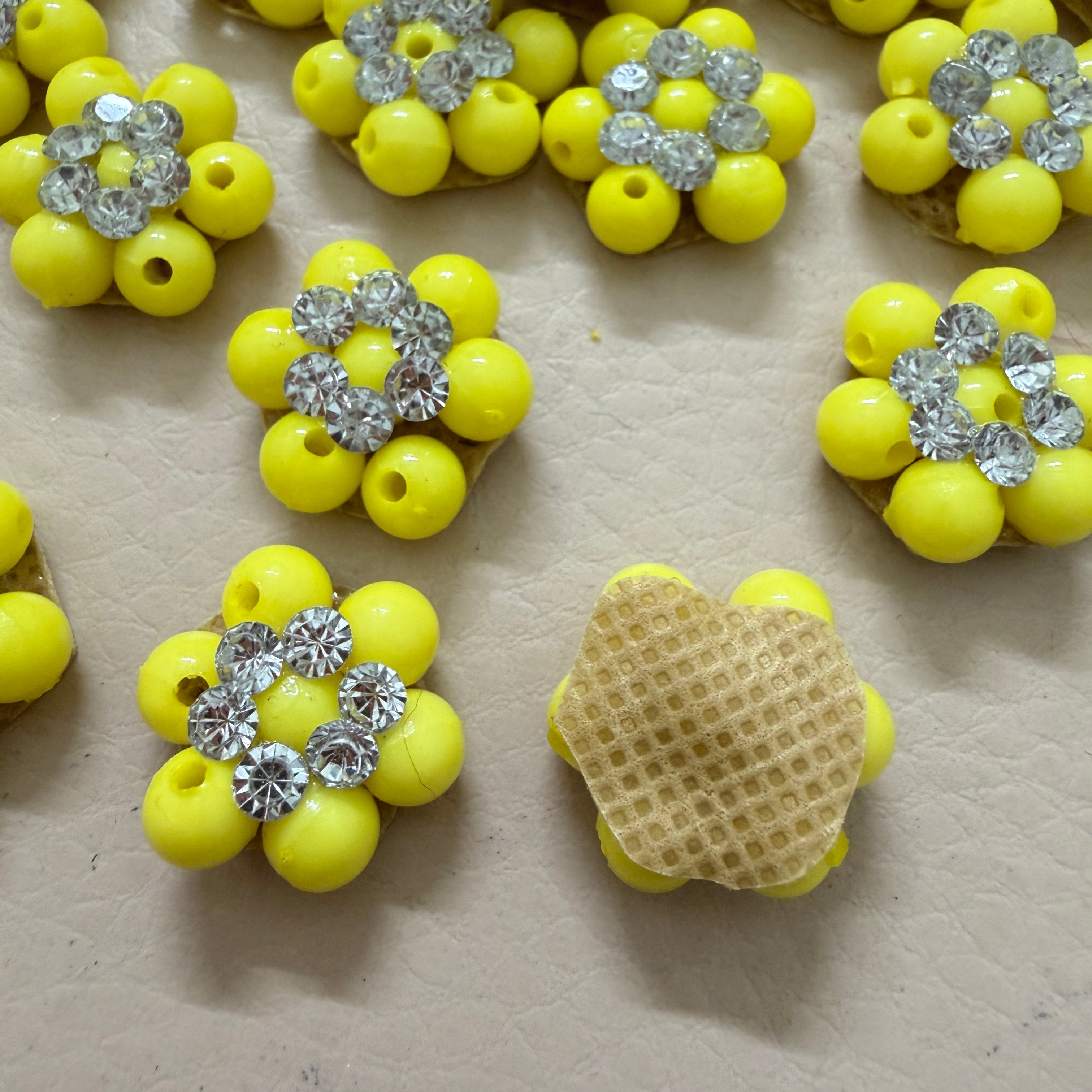 Yellow Rhinestone Flower Beaded Patches – Pack of 25