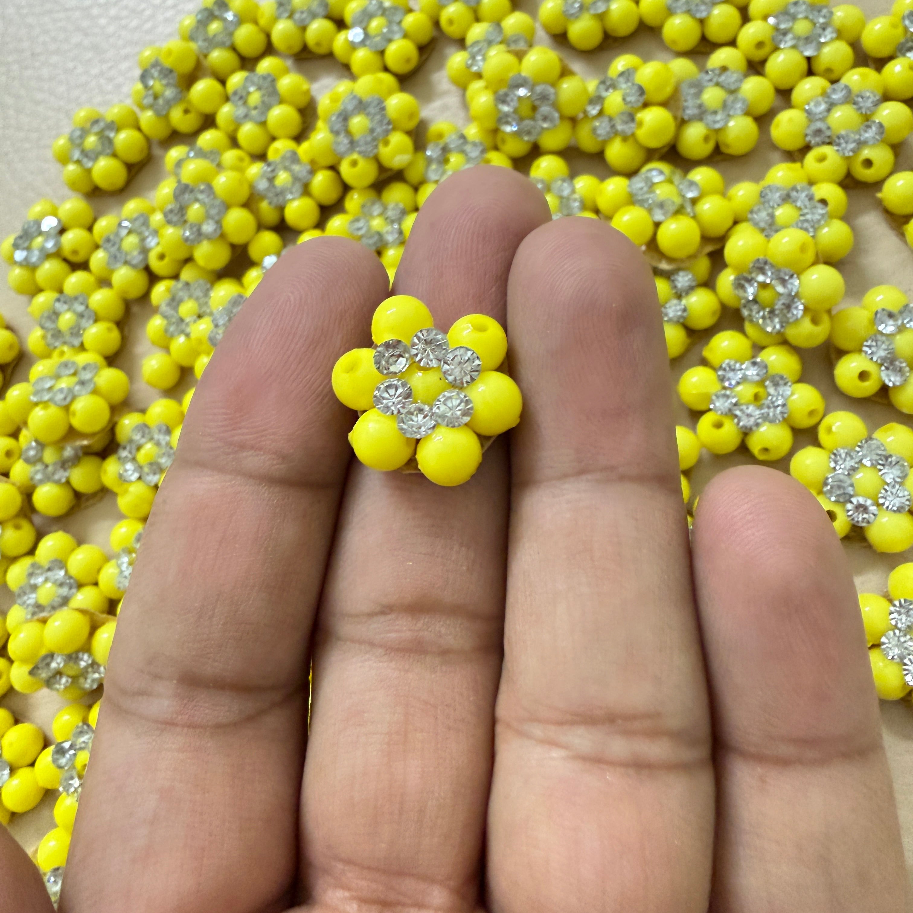 Yellow Rhinestone Flower Beaded Patches – Pack of 25