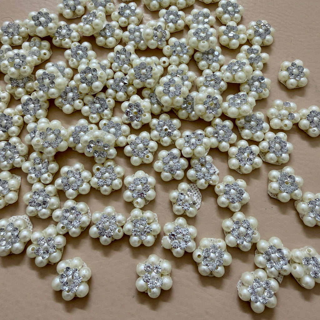 Pearl Floral Embellishments Flower Beaded Patches - Pack of 25