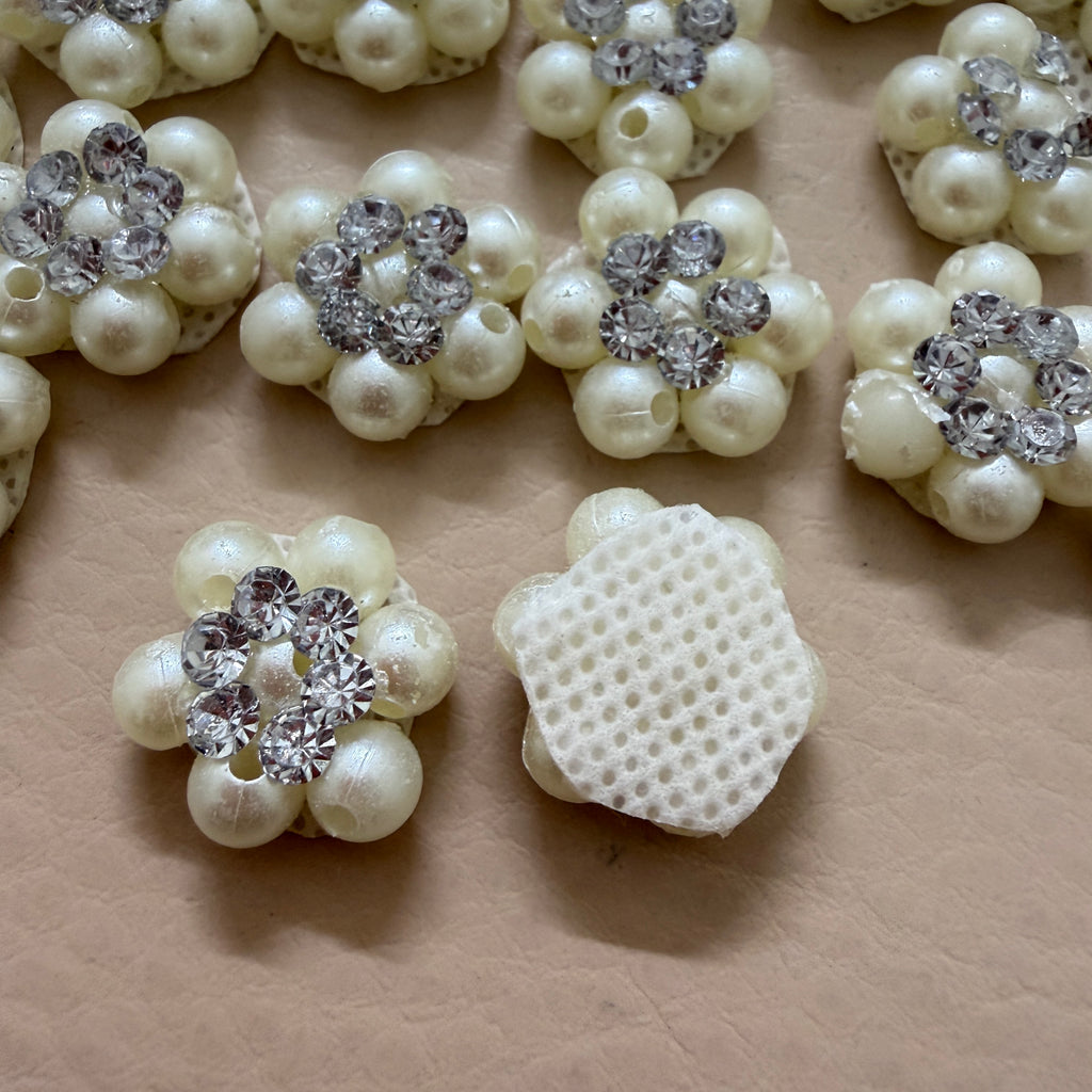 Pearl Floral Embellishments Flower Beaded Patches - Pack of 25