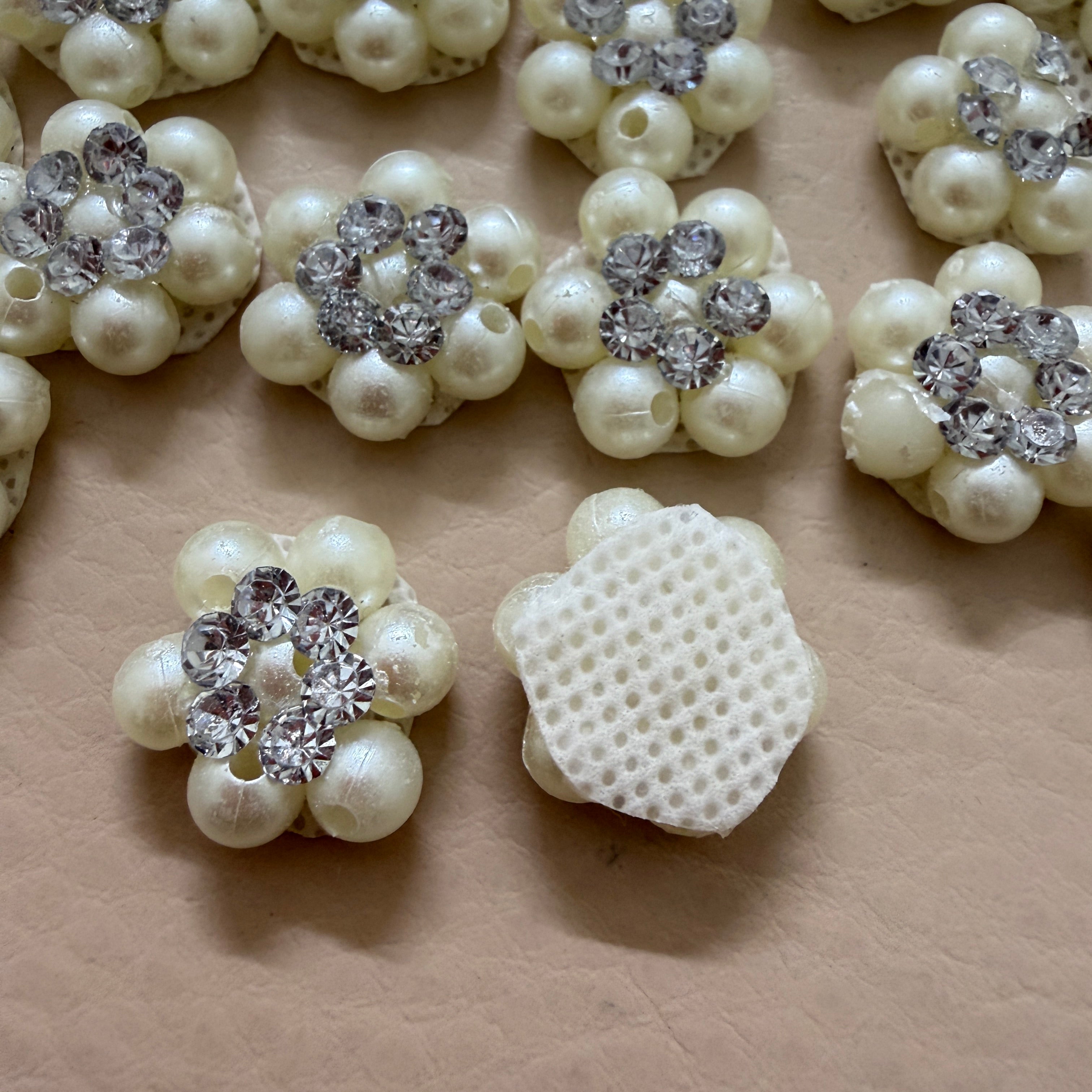 Pearl Floral Embellishments Flower Beaded Patches - Pack of 25