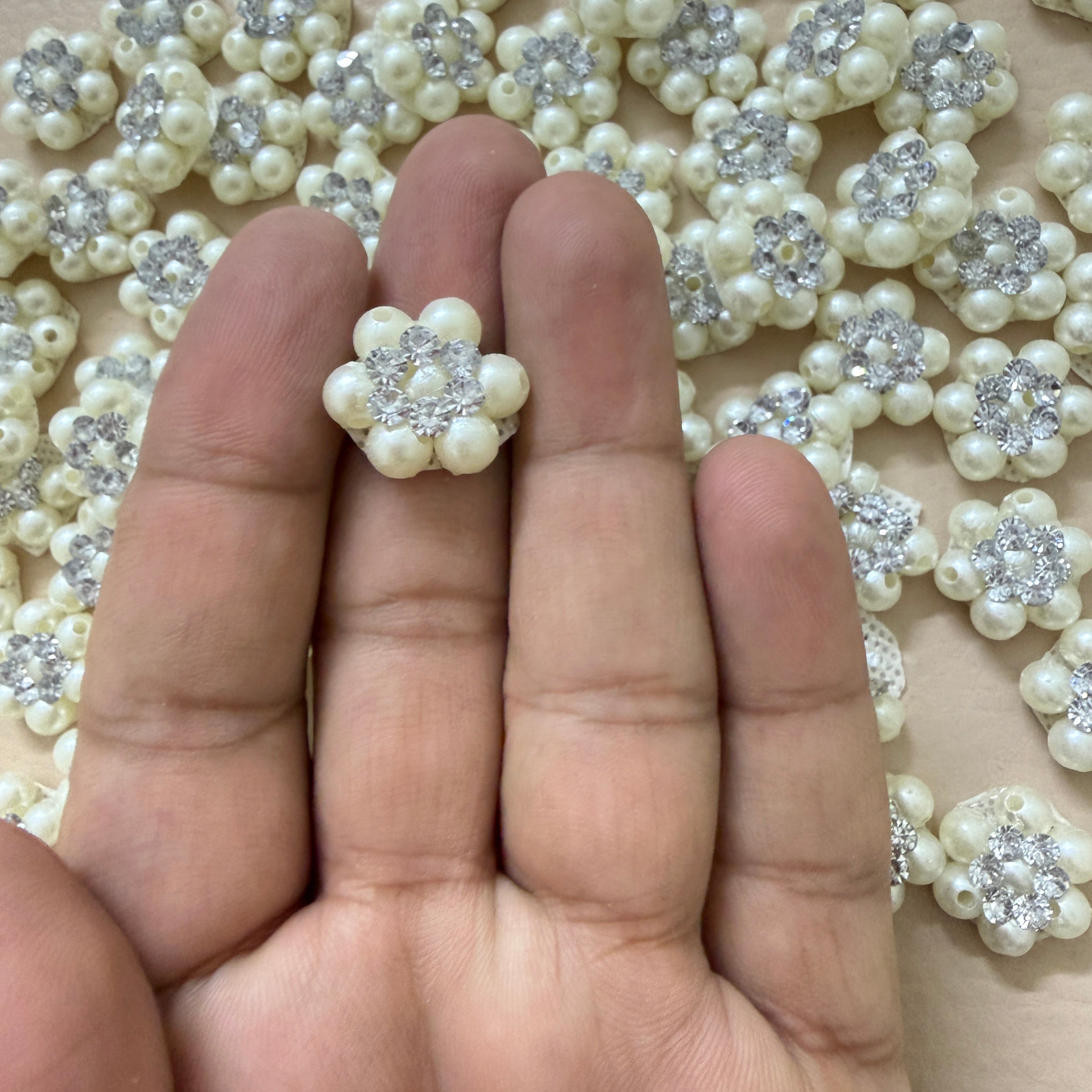 Pearl Floral Embellishments Flower Beaded Patches - Pack of 25