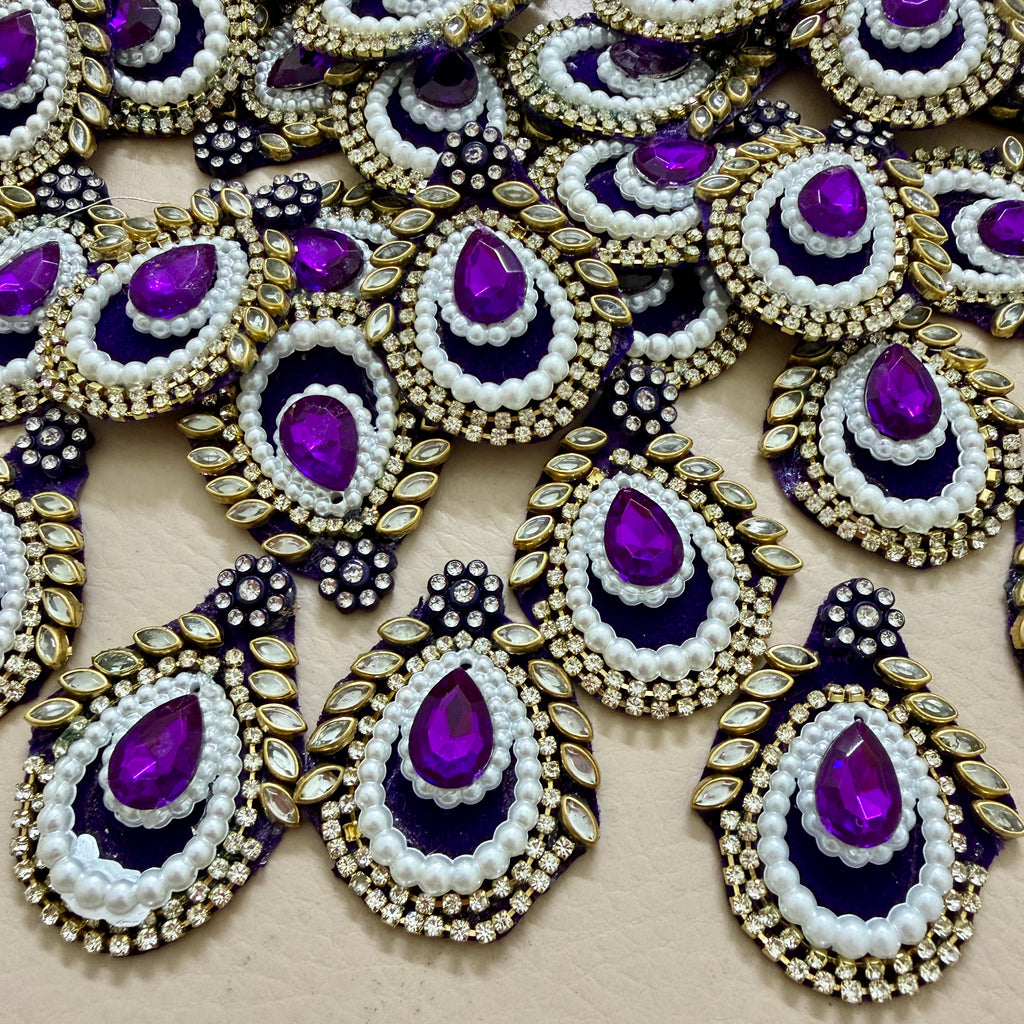 Purple Stone Beaded Rhinestone Applique Patches – Pack of 10