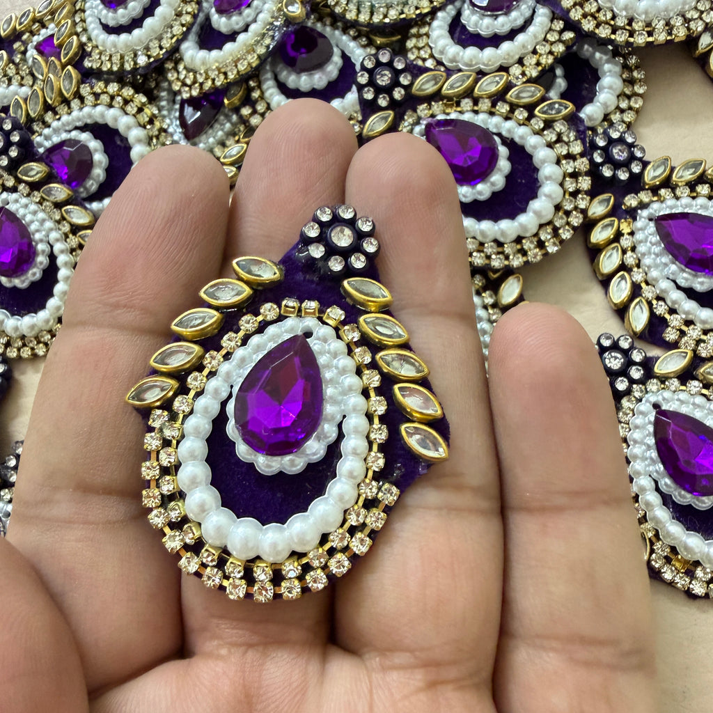 Purple Stone Beaded Rhinestone Applique Patches – Pack of 10