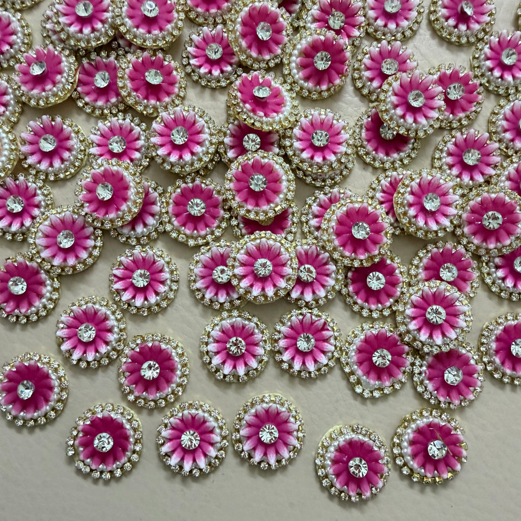Pink Floral Rhinestone & Pearl Patches - 25 Piece Bulk Pack