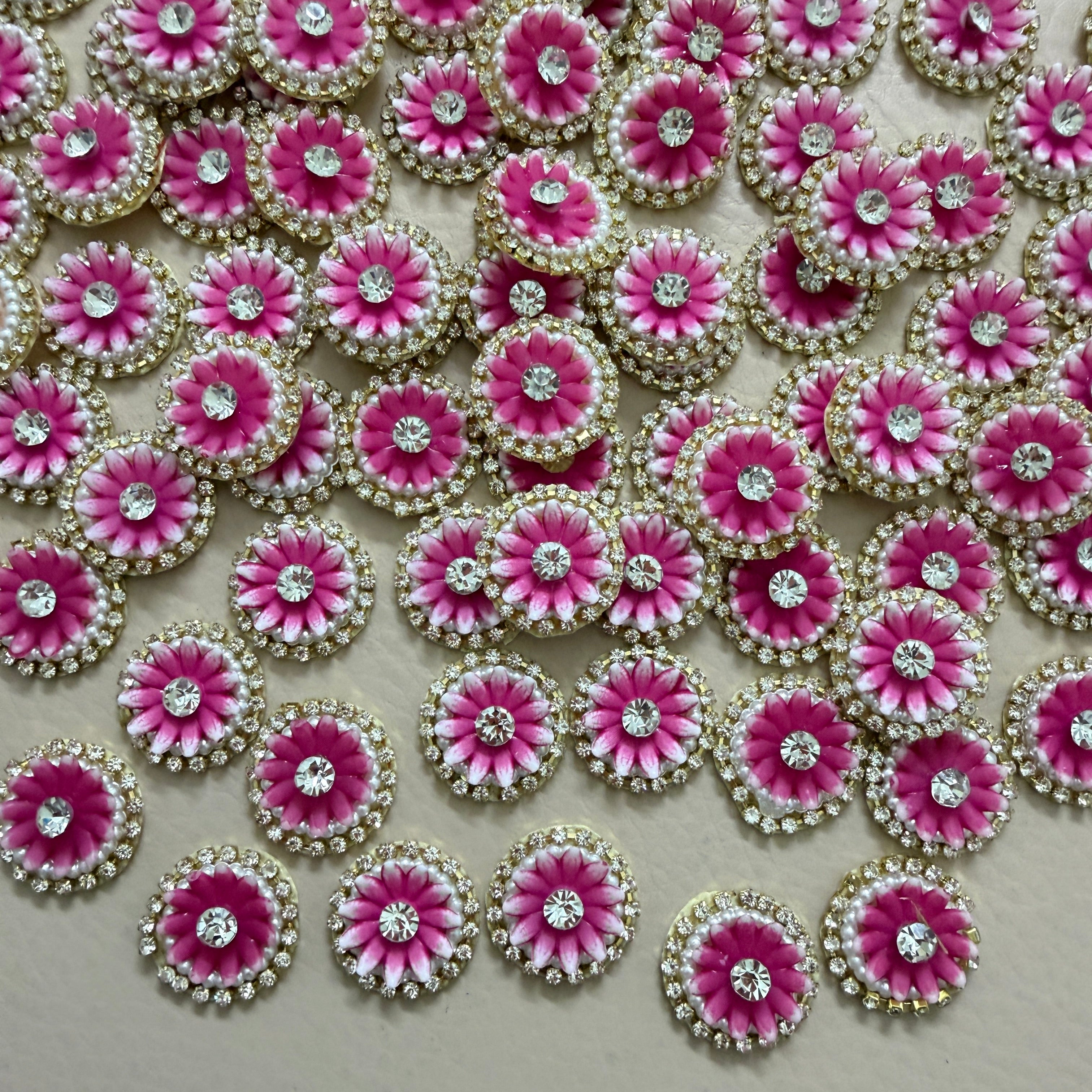 Pink Floral Rhinestone & Pearl Patches - 25 Piece Bulk Pack