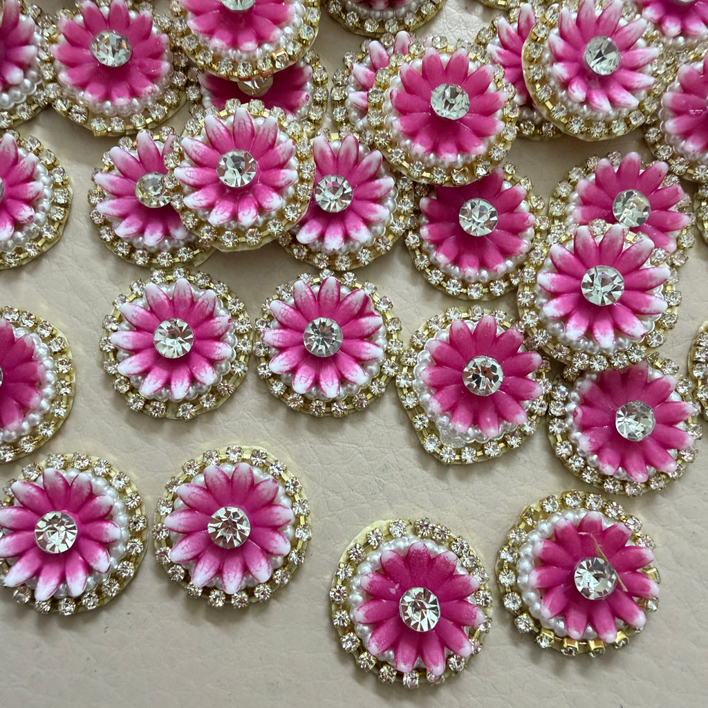 Pink Floral Rhinestone & Pearl Patches - 25 Piece Bulk Pack