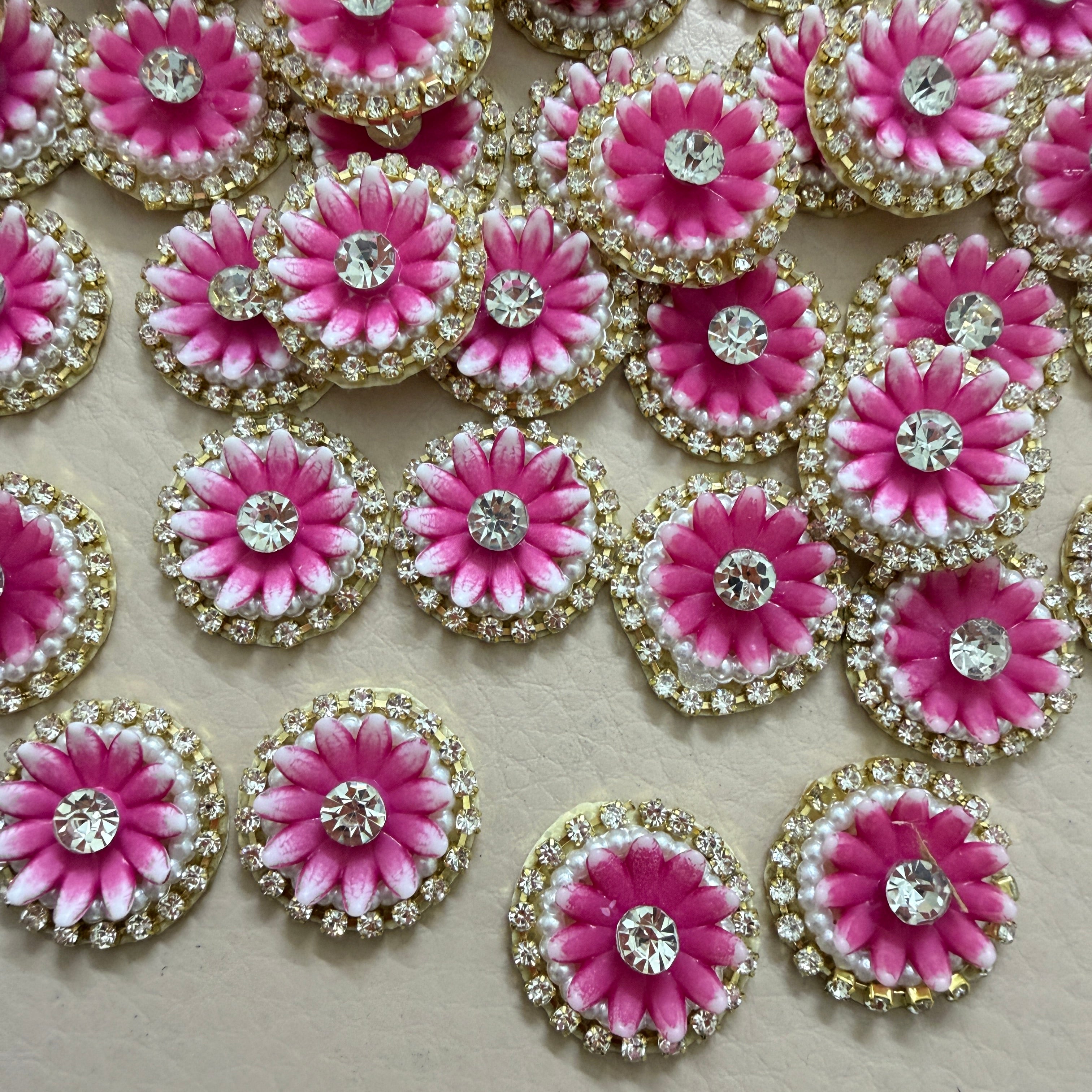 Pink Floral Rhinestone & Pearl Patches - 25 Piece Bulk Pack