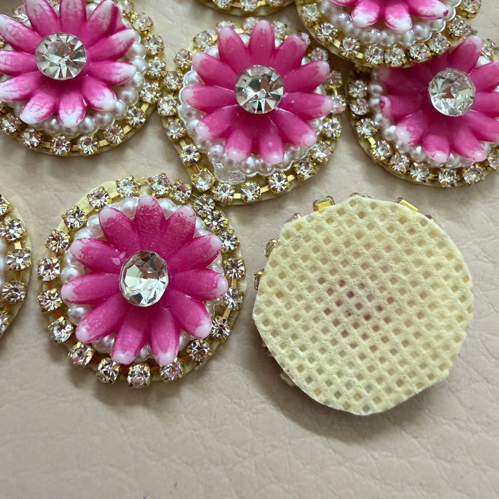 Pink Floral Rhinestone & Pearl Patches - 25 Piece Bulk Pack