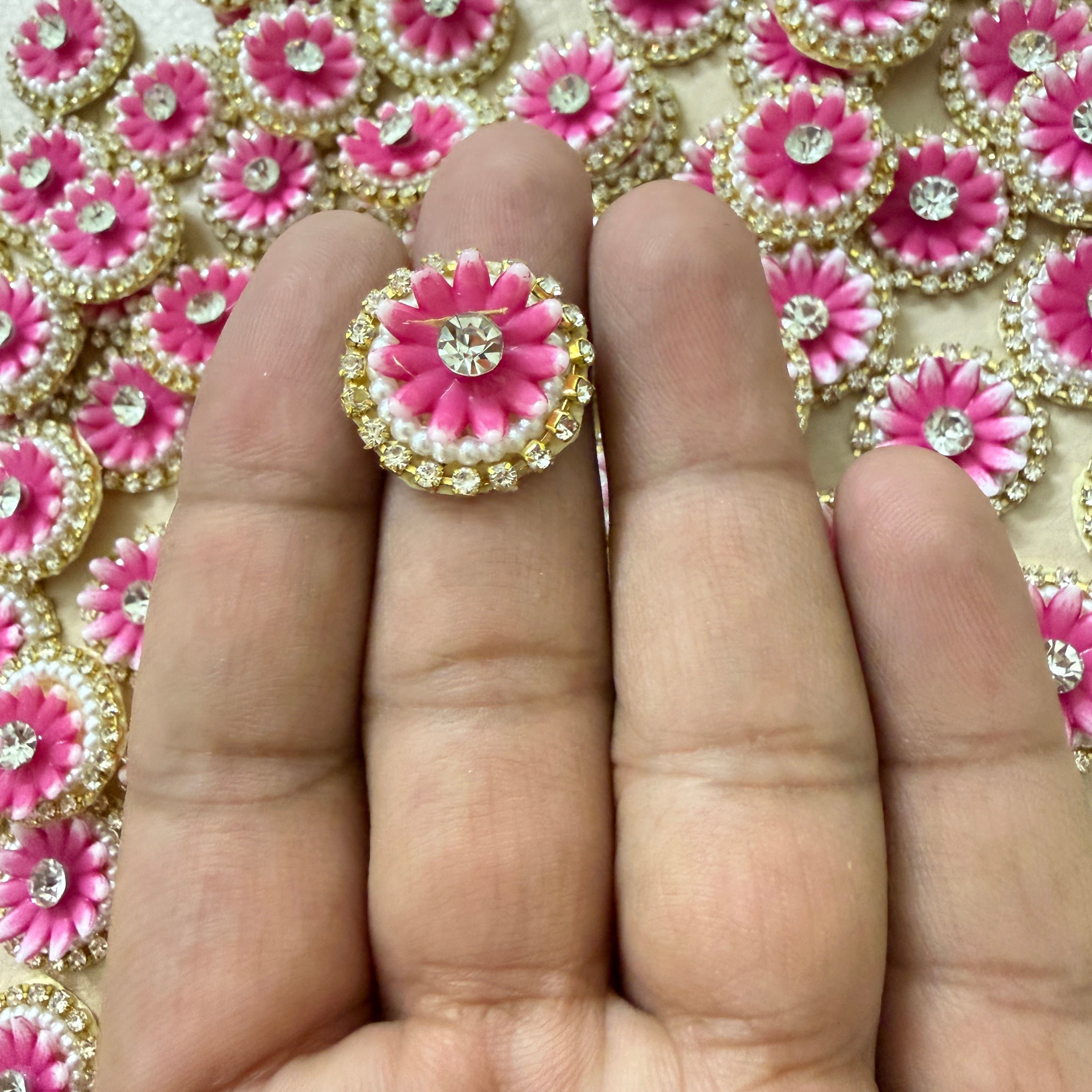 Pink Floral Rhinestone & Pearl Patches - 25 Piece Bulk Pack