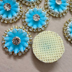 Sky Blue Floral Rhinestone & Pearl Patches - 25 Piece Pack