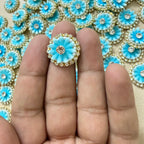 Sky Blue Floral Rhinestone & Pearl Patches - 25 Piece Pack