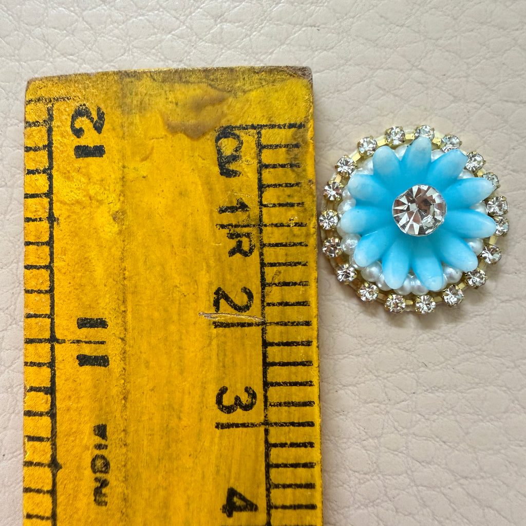 Sky Blue Floral Rhinestone & Pearl Patches - 25 Piece Pack