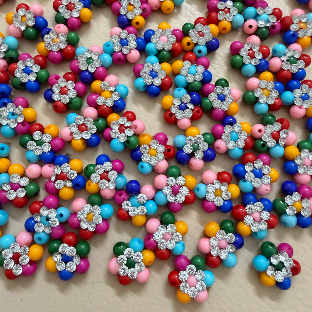 Rainbow Beaded Rhinestone Floral Patches - 25 Piece Bulk Pack