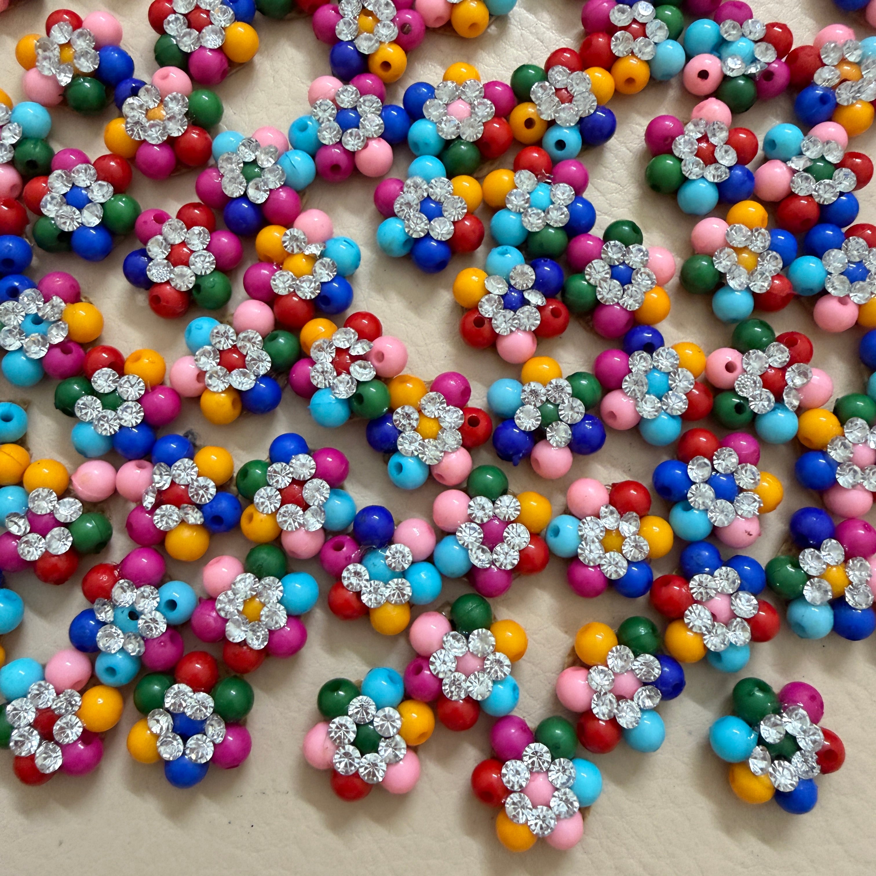 Rainbow Beaded Rhinestone Floral Patches - 25 Piece Bulk Pack