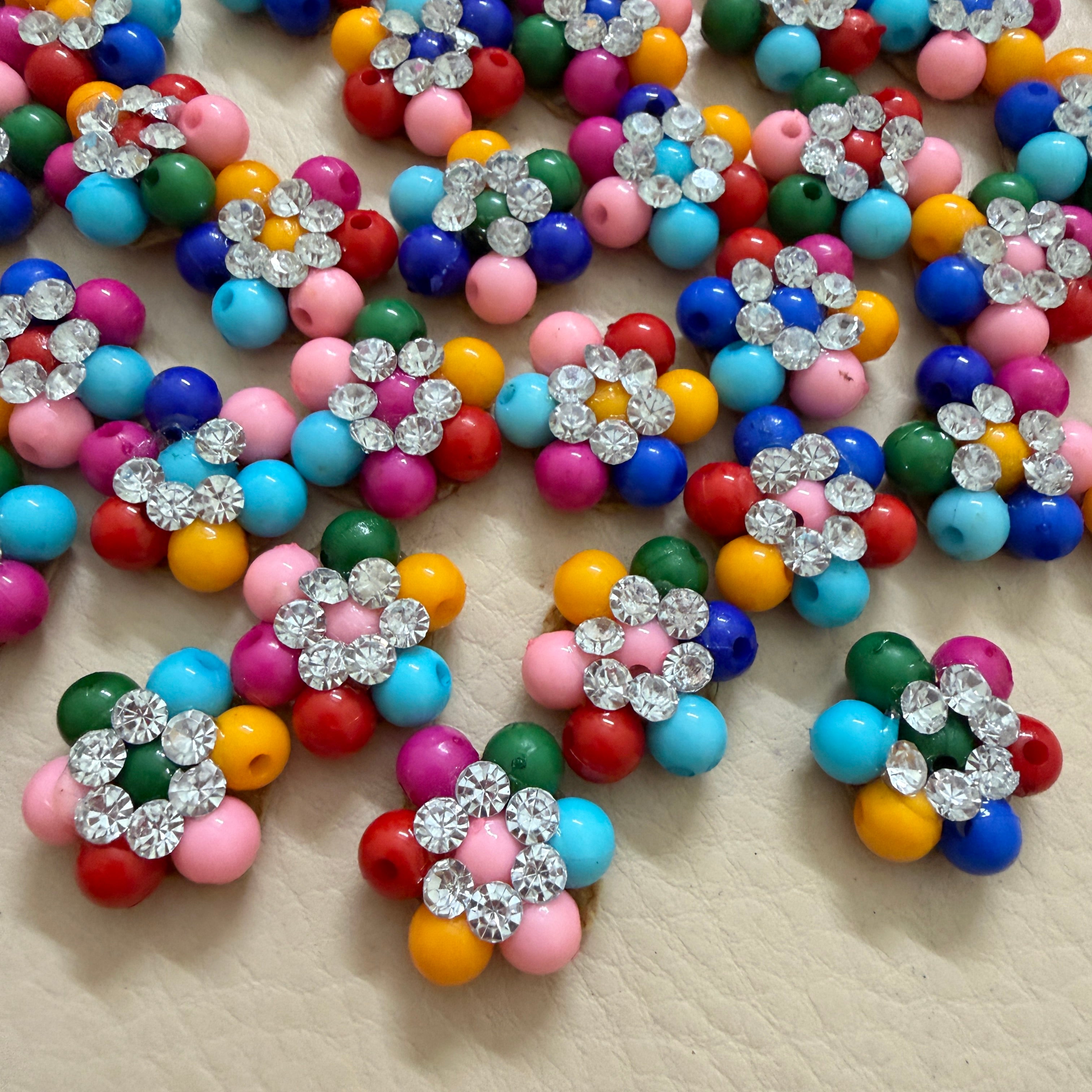 Rainbow Beaded Rhinestone Floral Patches - 25 Piece Bulk Pack