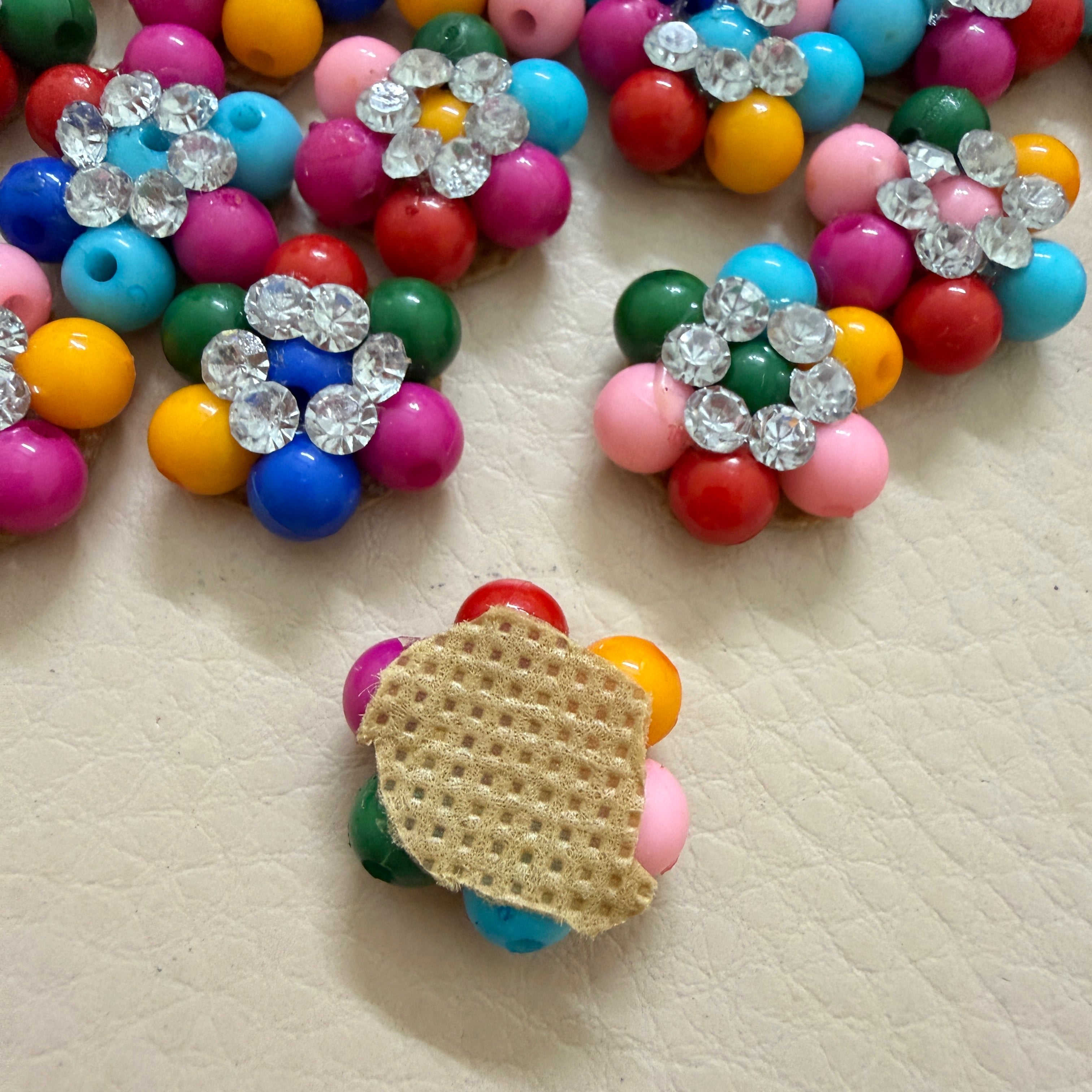 Rainbow Beaded Rhinestone Floral Patches - 25 Piece Bulk Pack