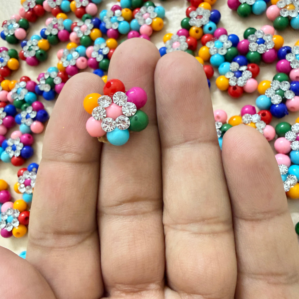 Rainbow Beaded Rhinestone Floral Patches - 25 Piece Bulk Pack