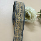 Grey Embroidered Lace Trim with Gold Sequins - 9 Yard Roll