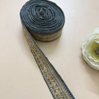 Grey Embroidered Lace Trim with Gold Sequins - 9 Yard Roll