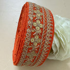 Orange & Gold Embroidered Sequin Lace Trim - 9 Yard Roll