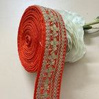 Orange & Gold Embroidered Sequin Lace Trim - 9 Yard Roll