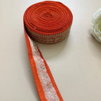 Orange & Gold Embroidered Sequin Lace Trim - 9 Yard Roll