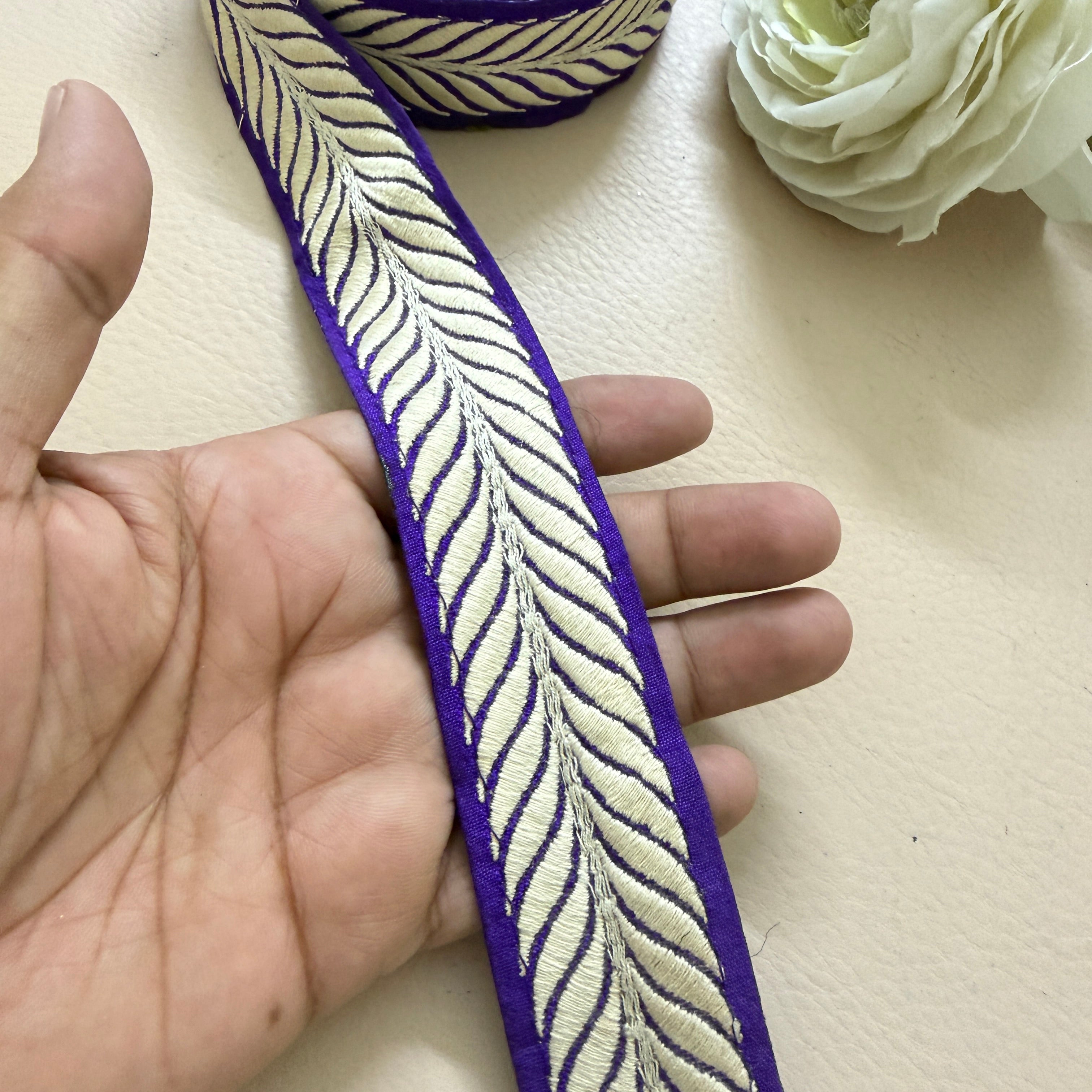 Royal Purple Leaf Thread Embroidered Trim - 9 Yard Roll