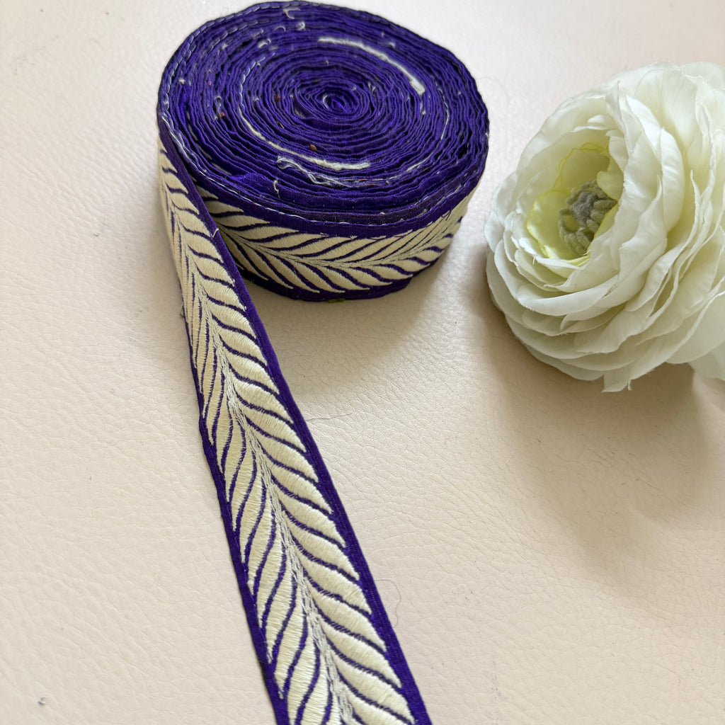 Royal Purple Leaf Thread Embroidered Trim - 9 Yard Roll