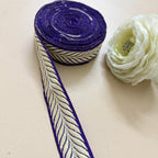 Royal Purple Leaf Thread Embroidered Trim - 9 Yard Roll