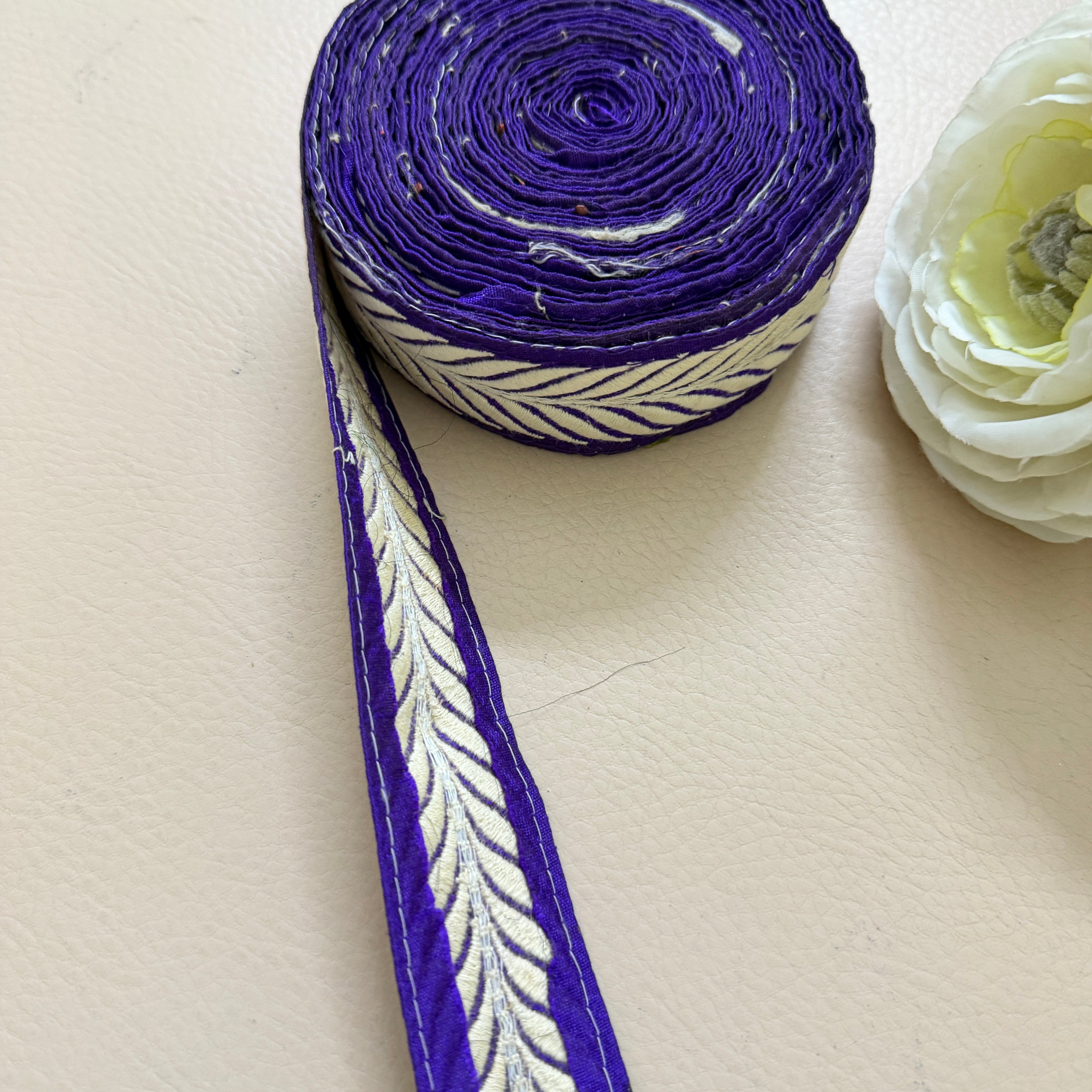 Royal Purple Leaf Thread Embroidered Trim - 9 Yard Roll
