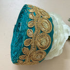 Deep Teal & Gold Zari Embroidered Trim Lace Border - 9 Yard Roll