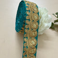 Deep Teal & Gold Zari Embroidered Trim Lace Border - 9 Yard Roll