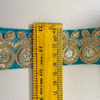 Deep Teal & Gold Zari Embroidered Trim Lace Border - 9 Yard Roll
