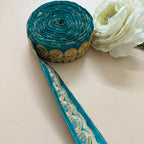 Deep Teal & Gold Zari Embroidered Trim Lace Border - 9 Yard Roll