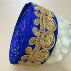 Royal Blue & Gold Zari Medallion Embroidered Trim - 9 Yard Roll