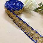 Royal Blue & Gold Zari Medallion Embroidered Trim - 9 Yard Roll