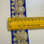 Royal Blue & Gold Zari Medallion Embroidered Trim - 9 Yard Roll