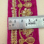 Rani Pink Velvet Gold Zari Floral Lace Trim – 9 Yards Roll