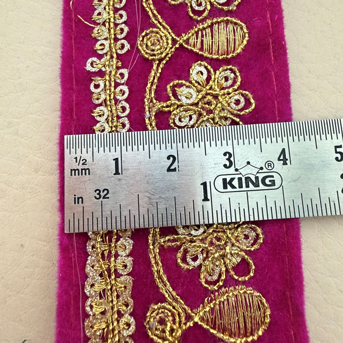 Rani Pink Velvet Gold Zari Floral Lace Trim – 9 Yards Roll