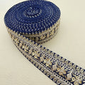 Navy Blue Gold Zari Floral Embroidered Lace Trim | Sold by the Yard