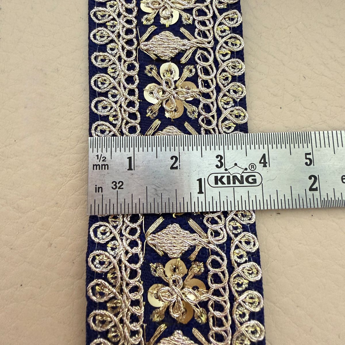 Navy Blue Gold Zari Floral Embroidered Lace Trim | Sold by the Yard