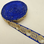 Royal Blue Gold Zari Sequin Embroidered Lace Trim | Sold by the Yard