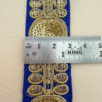 Royal Blue Gold Zari Sequin Embroidered Lace Trim | Sold by the Yard