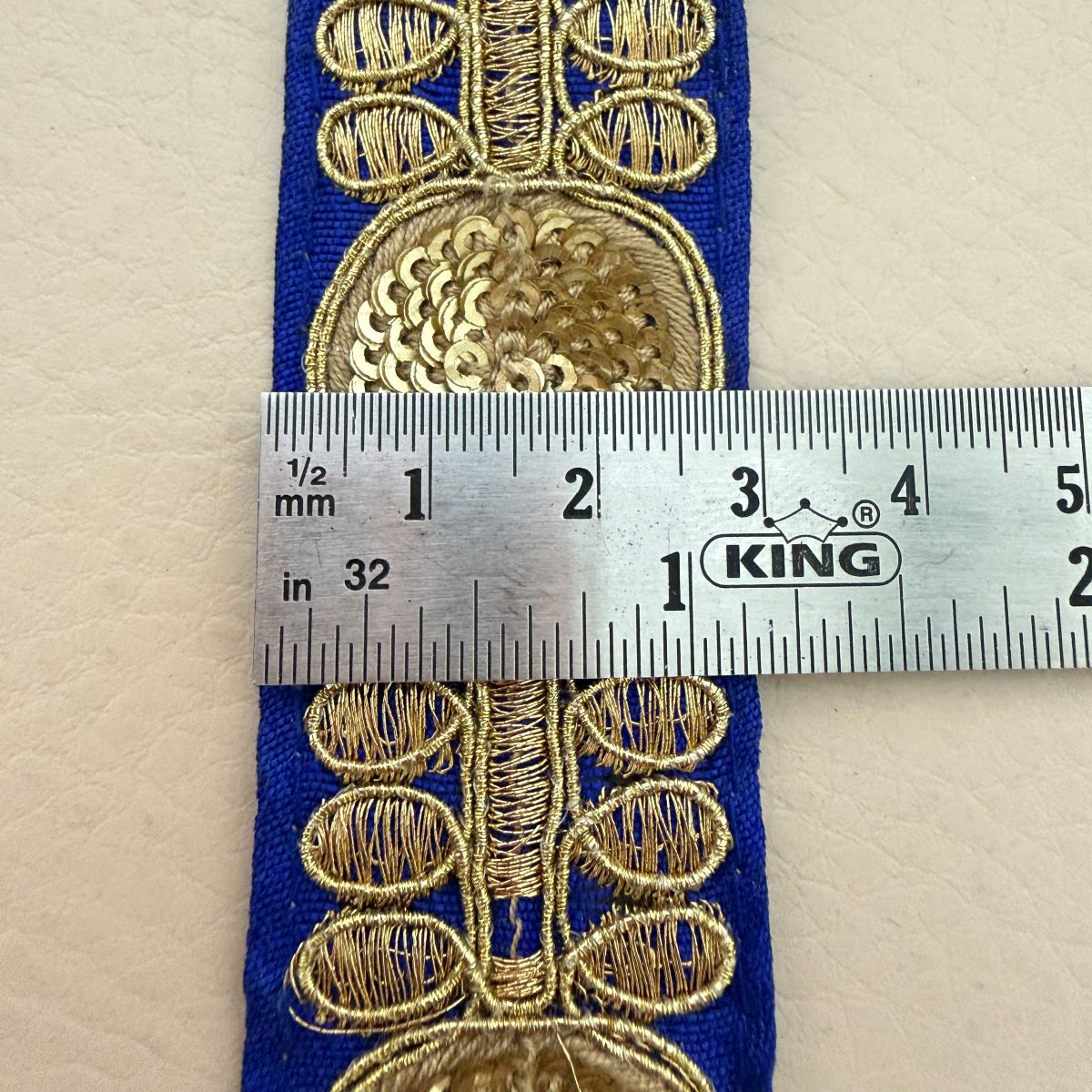 Royal Blue Gold Zari Sequin Embroidered Lace Trim | Sold by the Yard